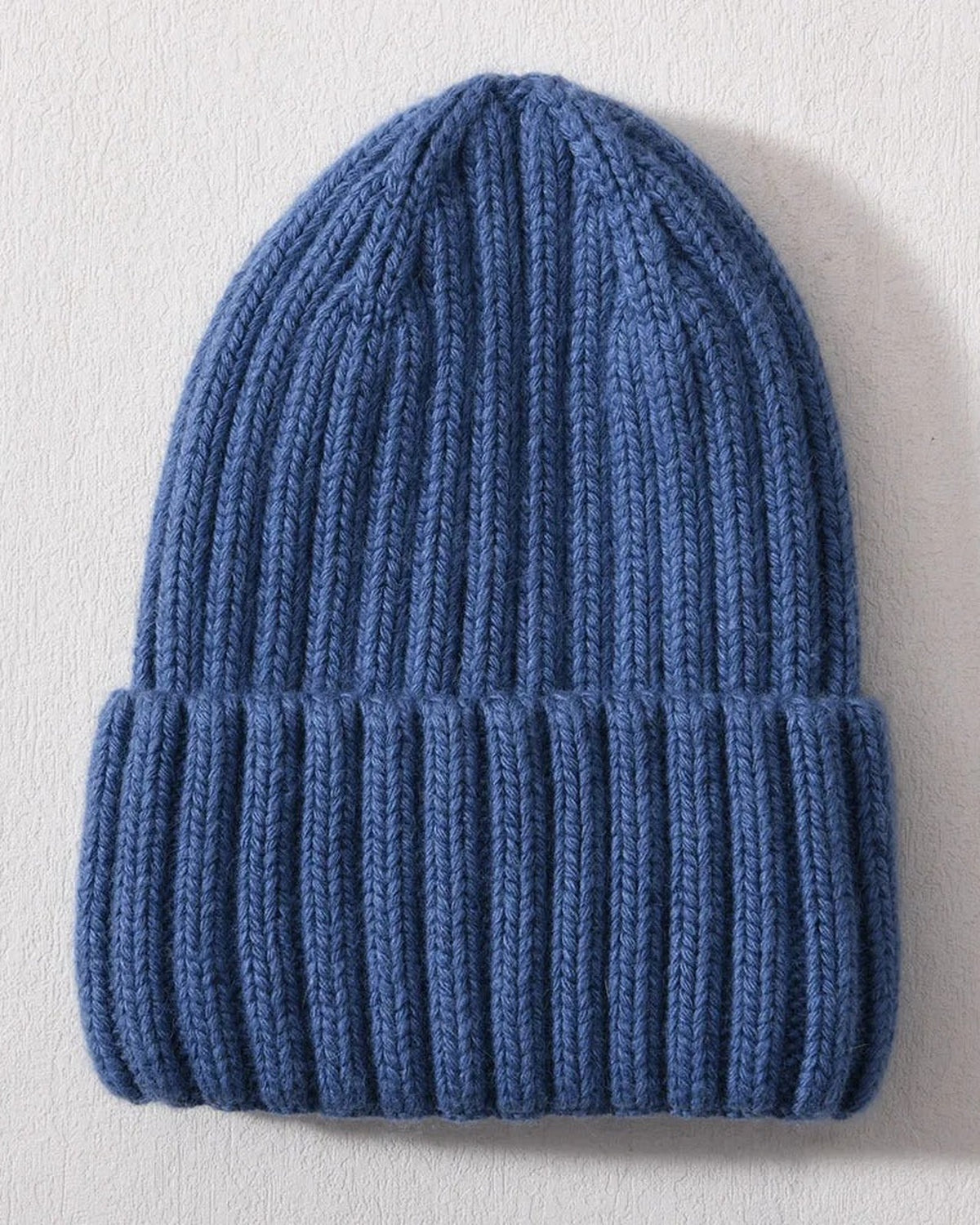 Denim Blue satin lined beanie with fold-over cuff