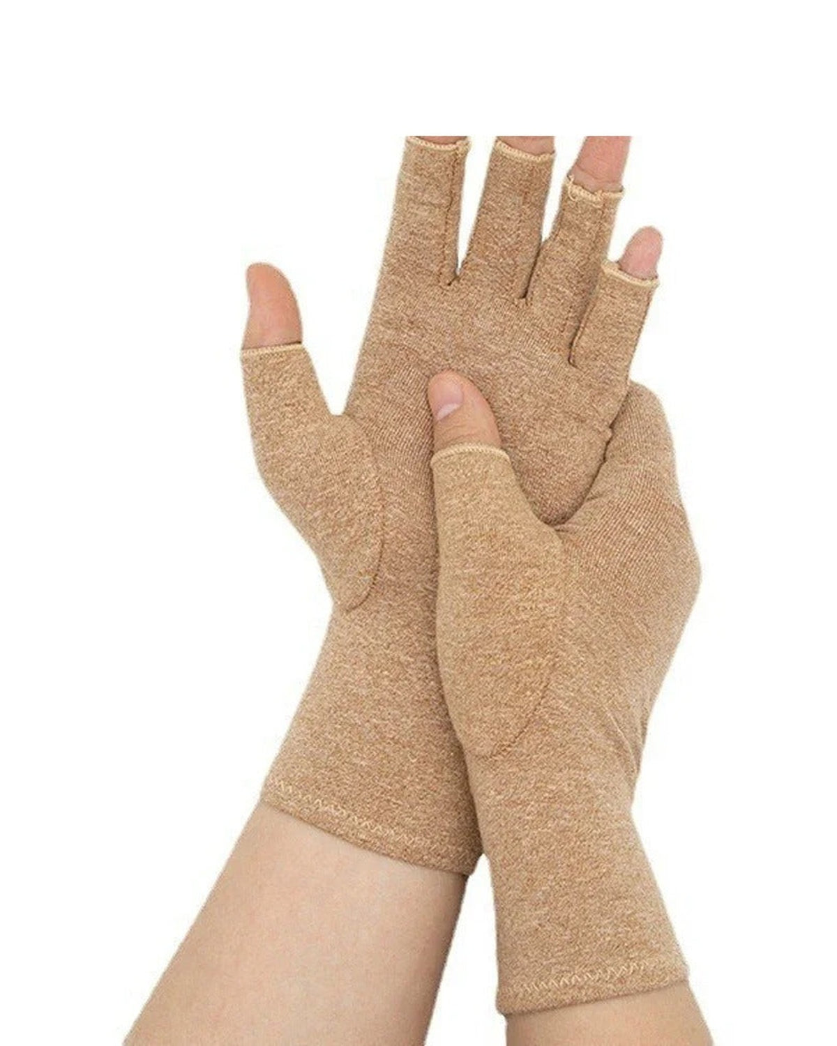 Beige fingerless arthritis compression gloves