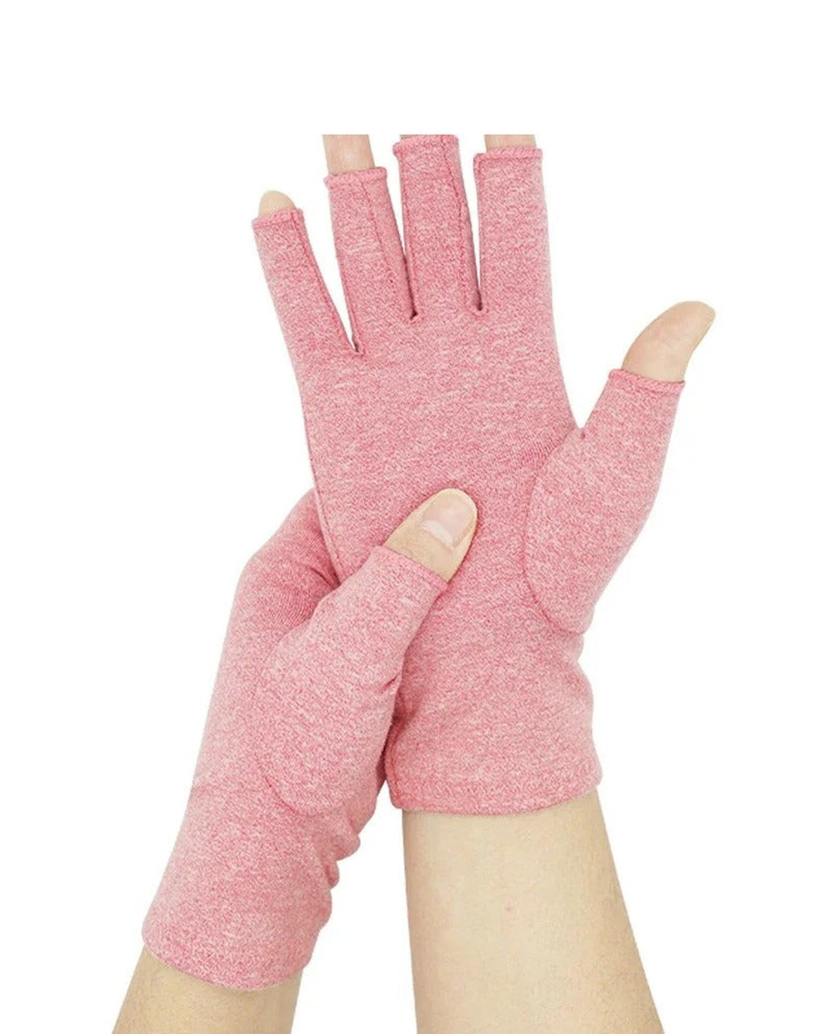 Pink fingerless arthritis compression gloves