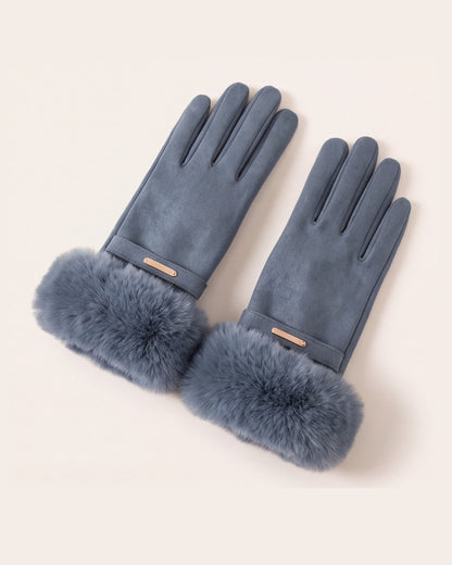 Steel Blue faux fur cuff gloves for women