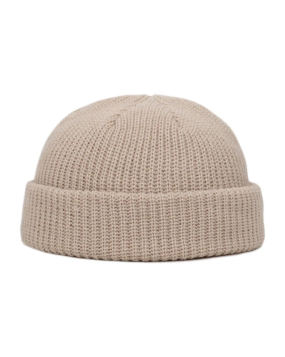Khaki short rib knit fisherman beanie