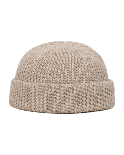 Khaki short rib knit fisherman beanie