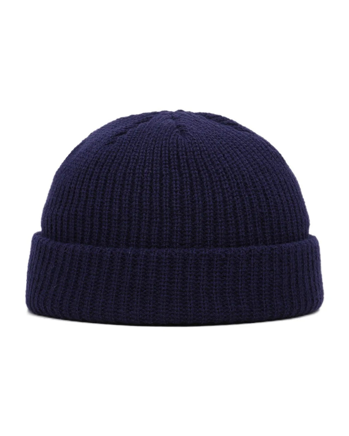 Navy short rib knit fisherman beanie