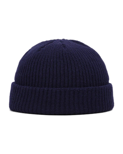Navy short rib knit fisherman beanie