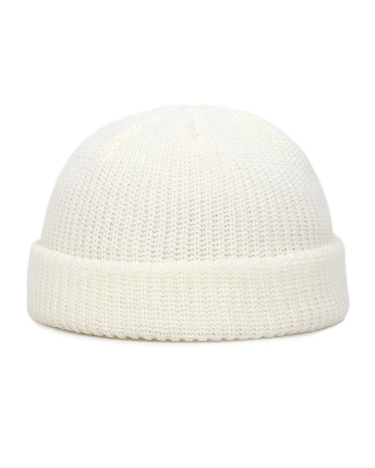 White short rib knit fisherman beanie