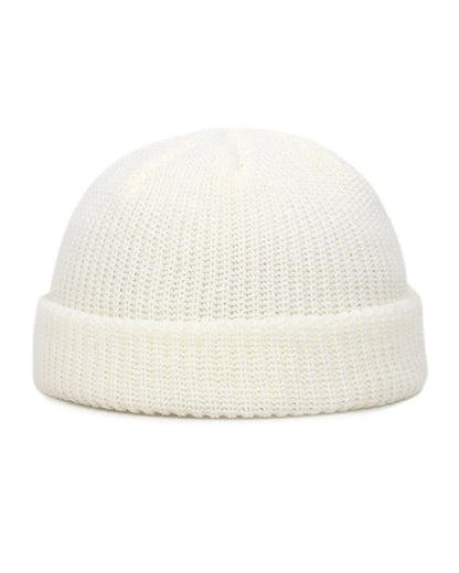 White short rib knit fisherman beanie