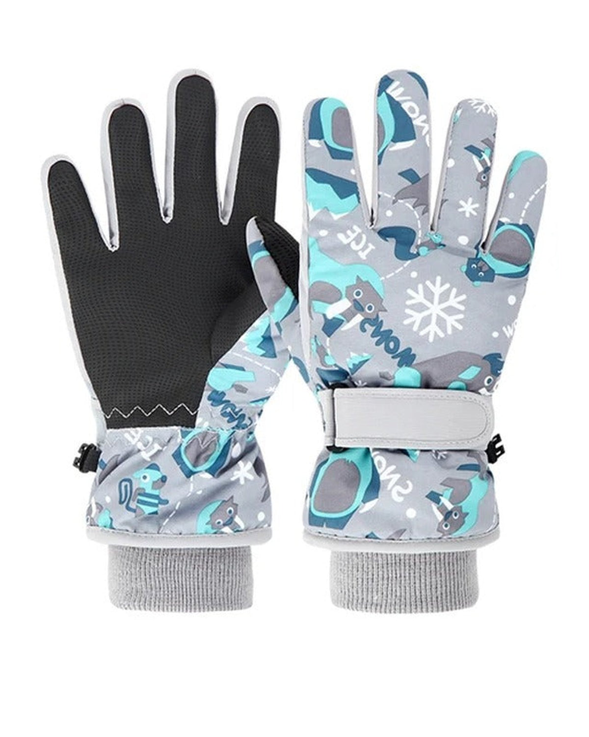Gray kids waterproof gloves, palm and back