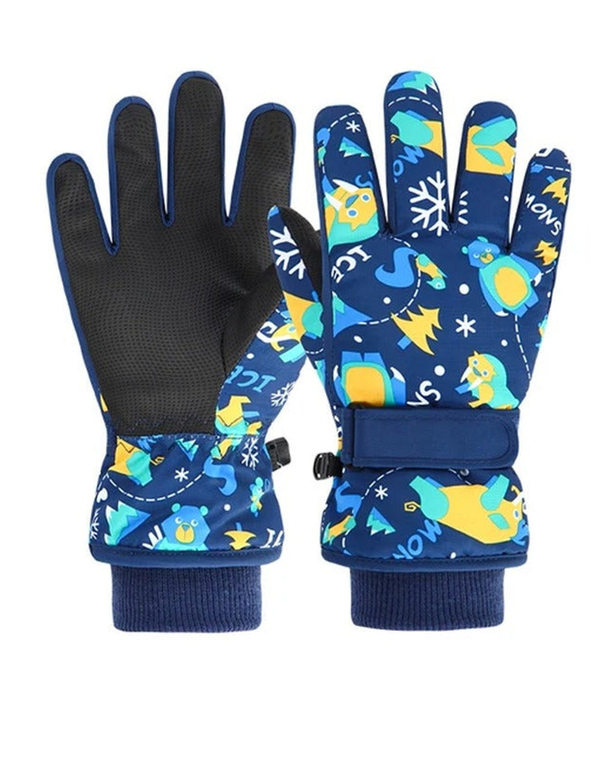 Navy kids waterproof gloves, palm and back