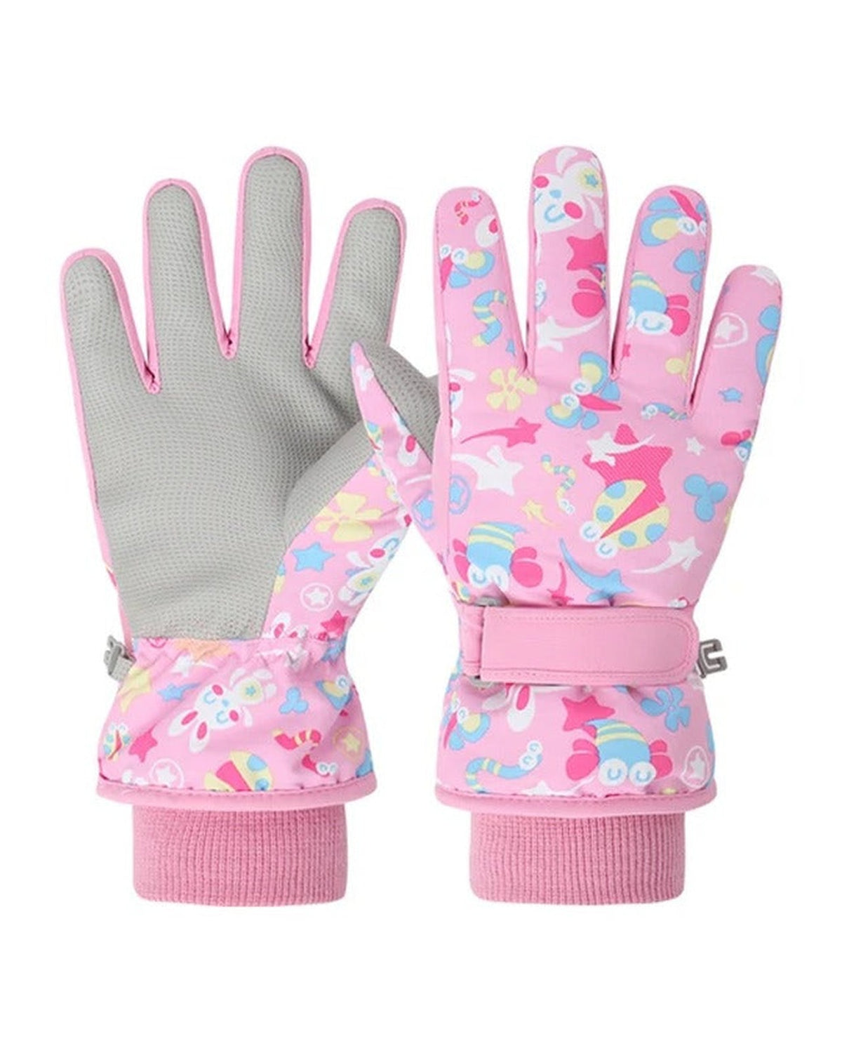 Pink kids waterproof gloves, palm and back
