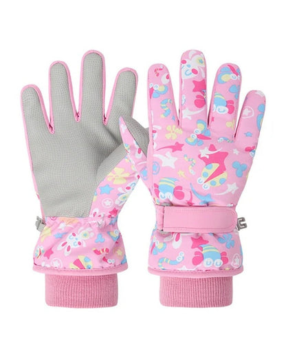Pink kids waterproof gloves, palm and back