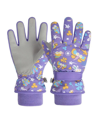 Purple kids waterproof gloves, palm and back