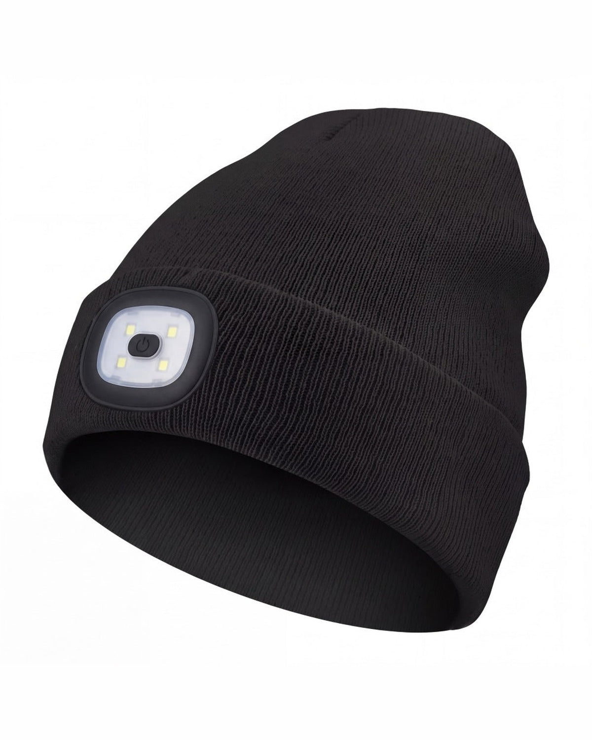 Black LED beanie with rechargeable light
