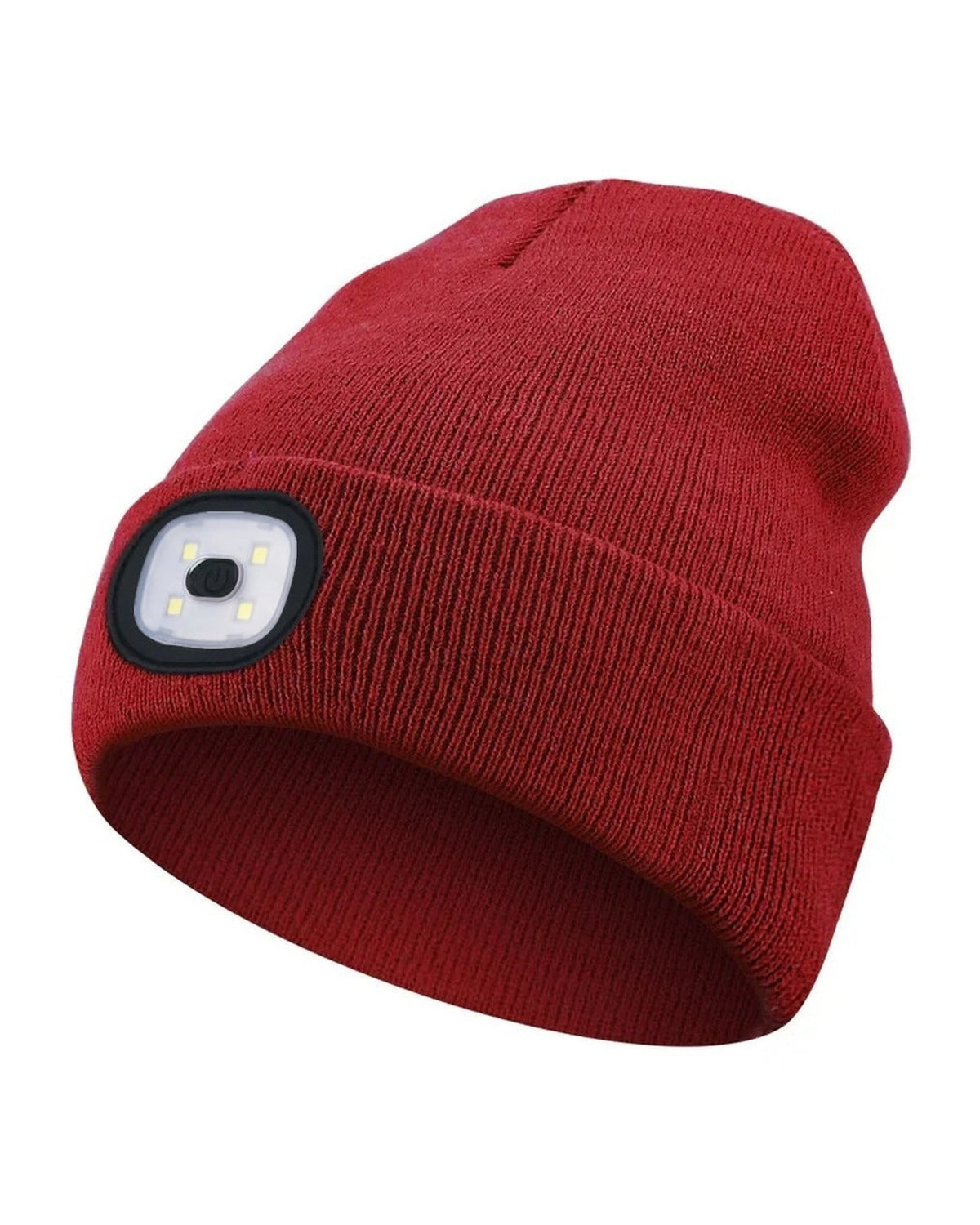 Red LED beanie with rechargeable light