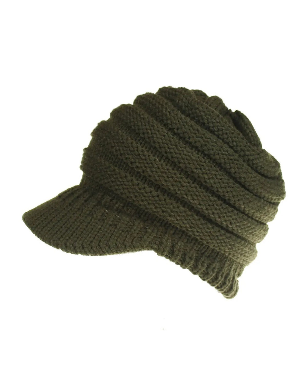 Army Green ponytail beanie with brim