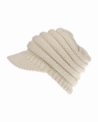 Beige ponytail beanie with brim