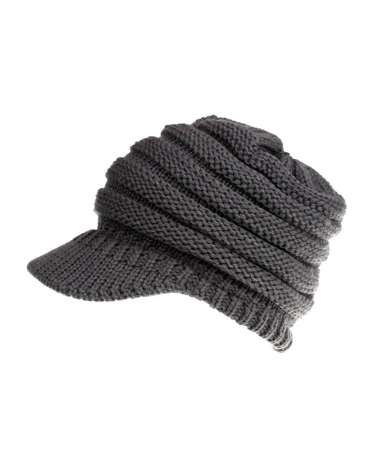 Gray ponytail beanie with brim