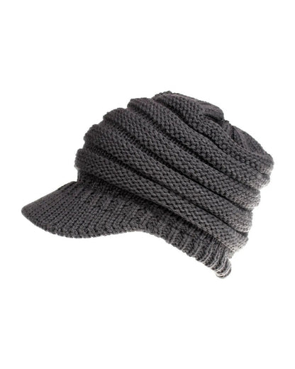 Gray ponytail beanie with brim