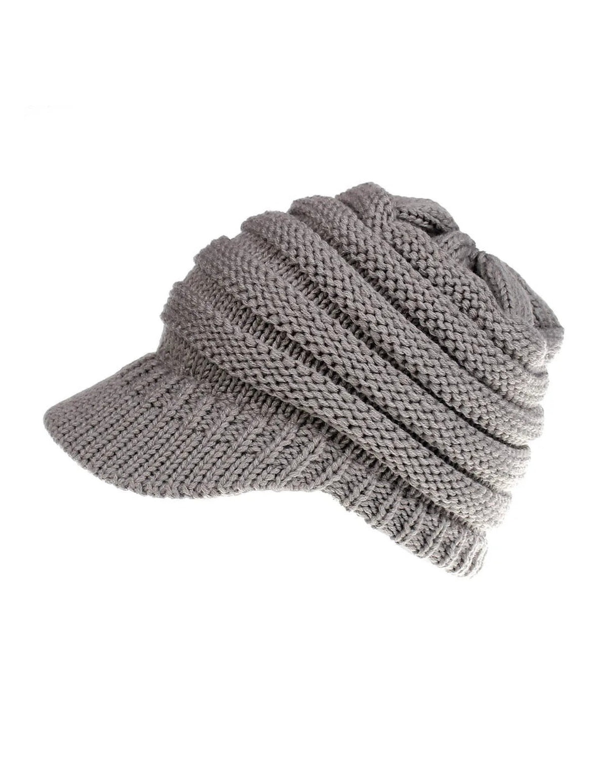 Light Gray ponytail beanie with brim