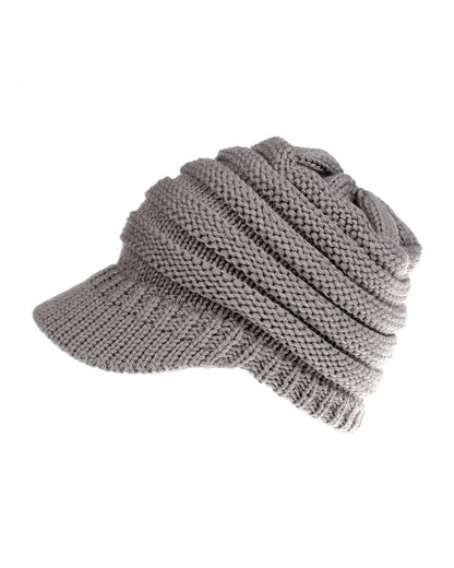 Light Gray ponytail beanie with brim