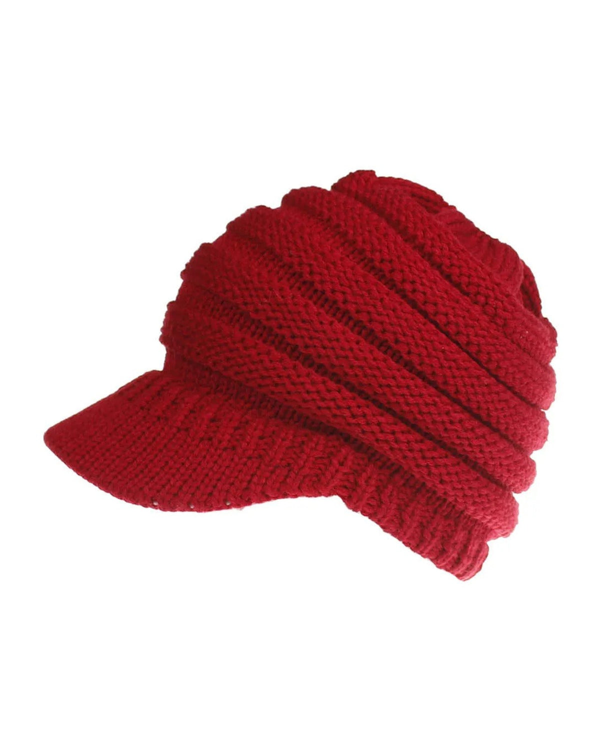 Red ponytail beanie with brim
