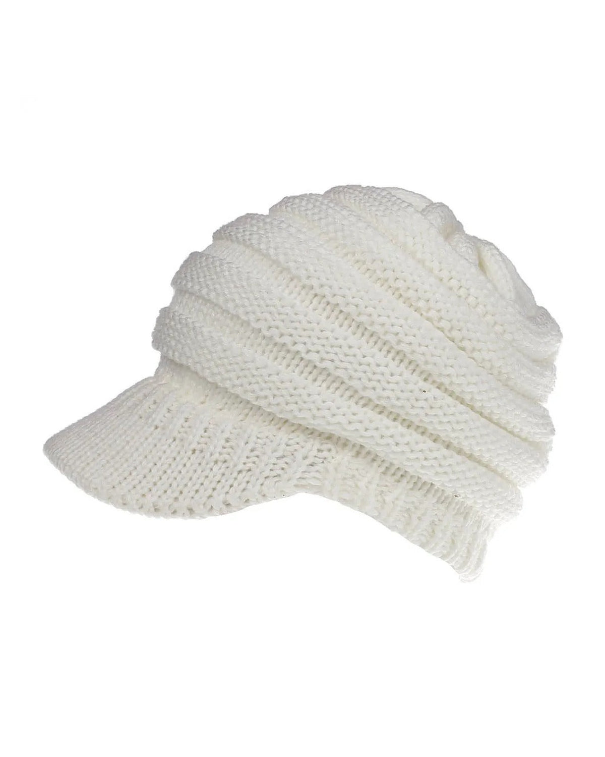 White ponytail beanie with brim