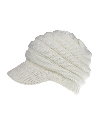 White ponytail beanie with brim