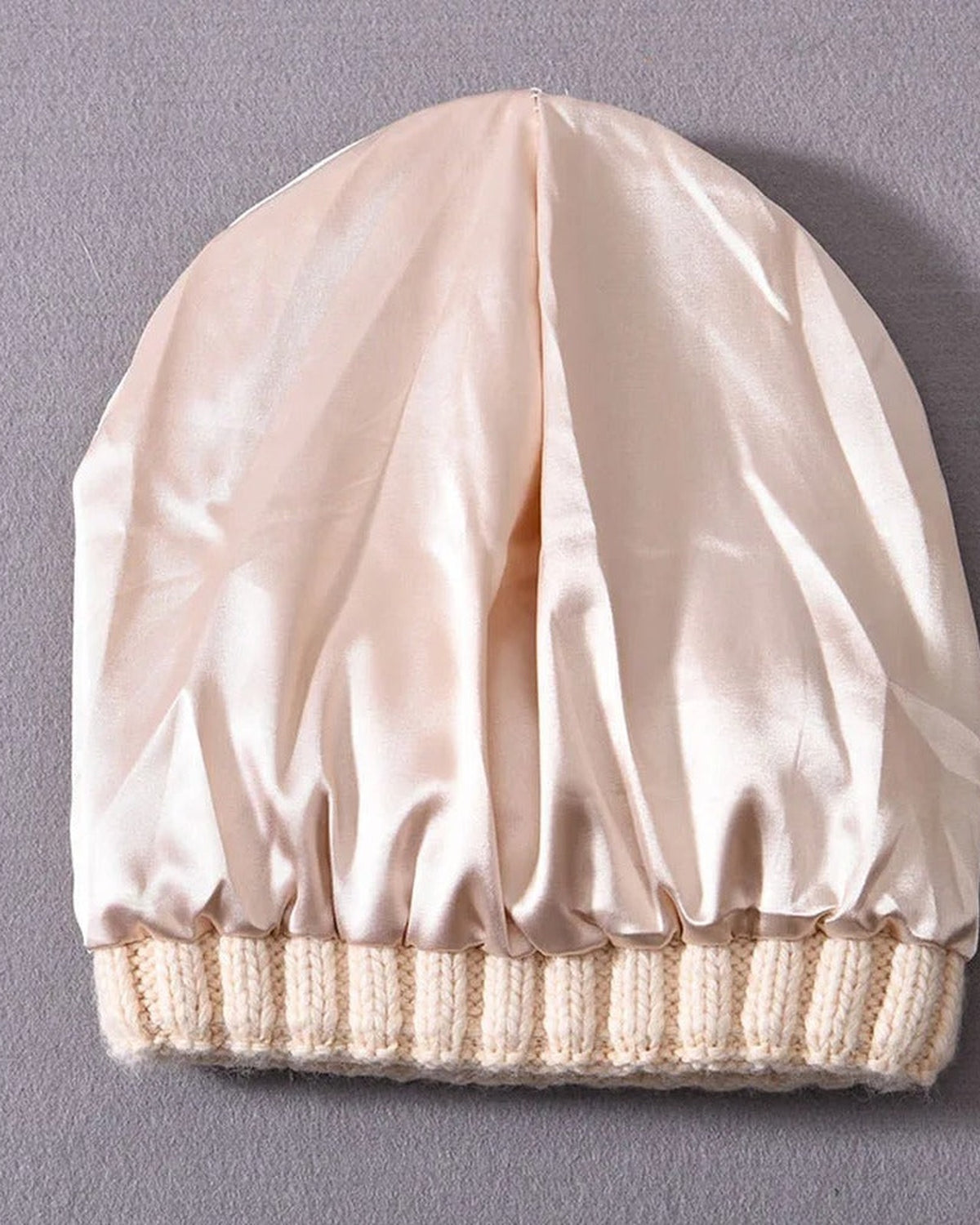 Satin-lined beanie turned inside out to show the full satin lining
