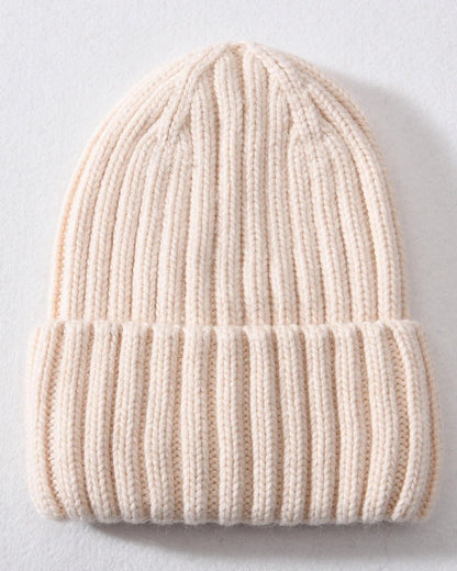 Beige satin lined beanie with fold-over cuff
