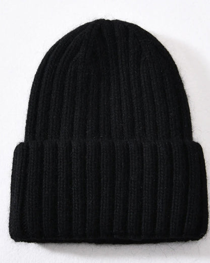 Black satin lined beanie with fold-over cuff