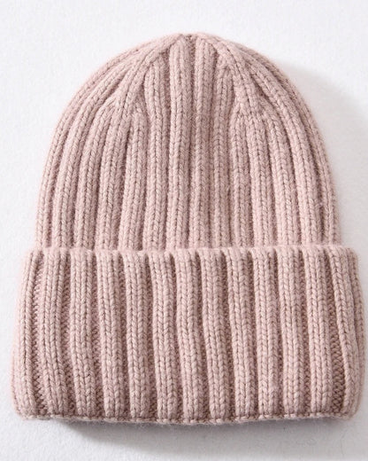 Blush satin lined beanie with fold-over cuff