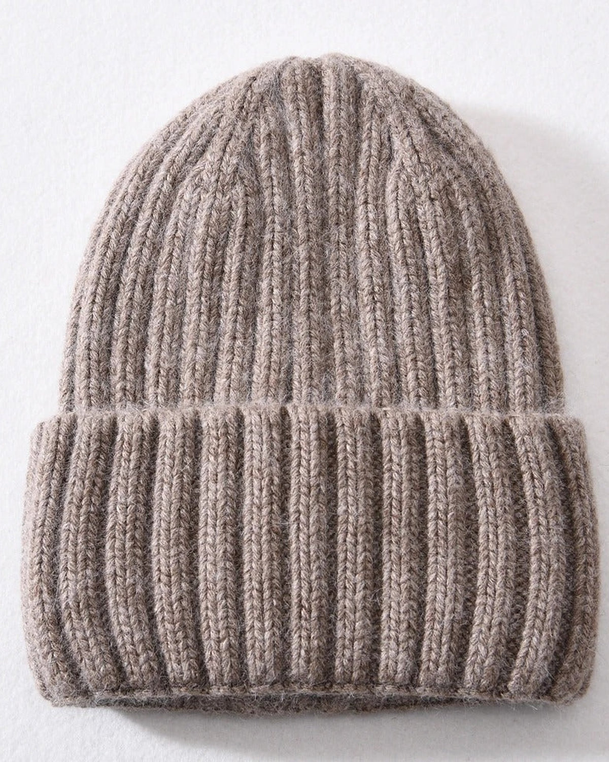 Brown satin lined beanie with fold-over cuff