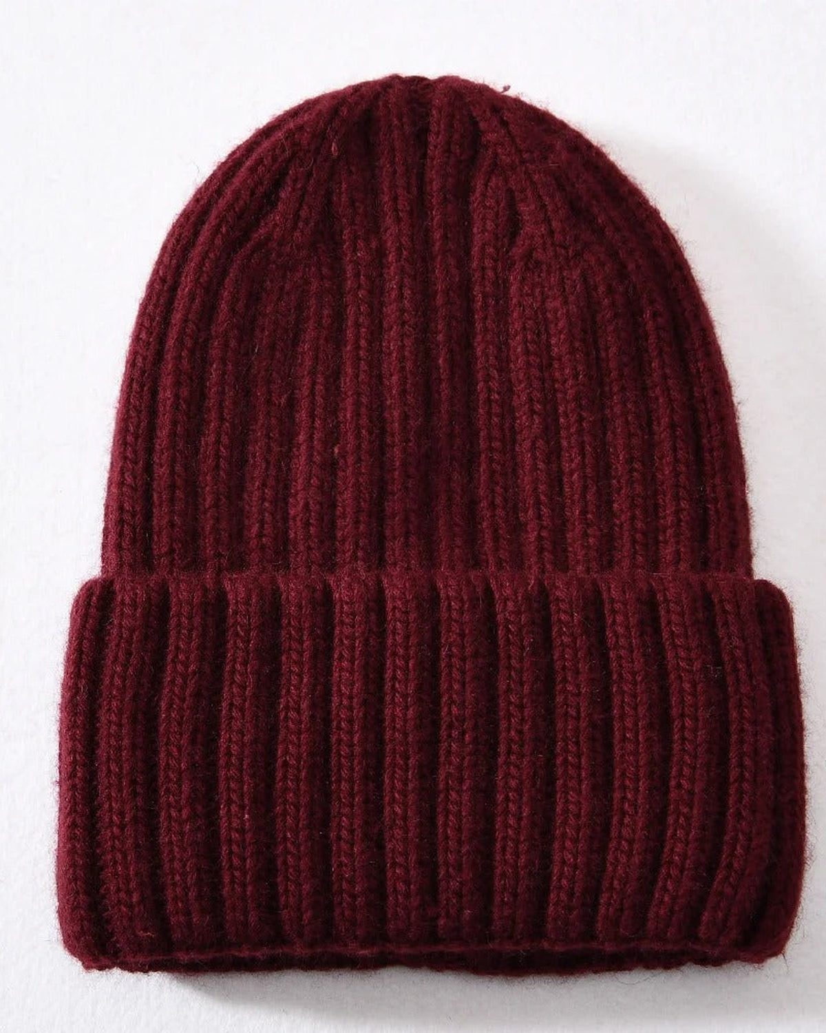 Burgundy satin lined beanie with fold-over cuff