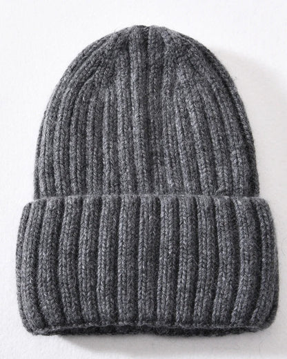 Dark Gray satin lined beanie with fold-over cuff