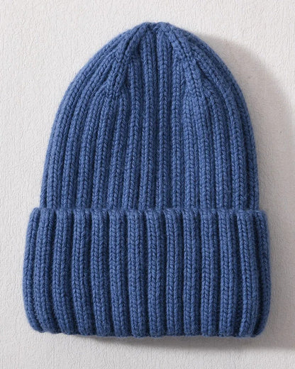 Denim Blue satin lined beanie with fold-over cuff