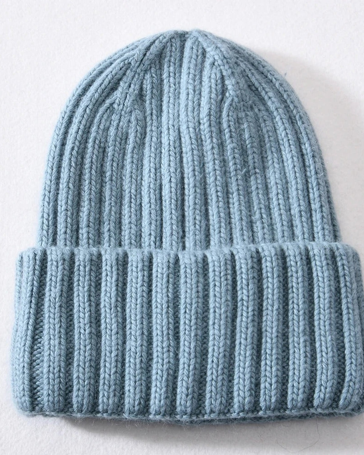 Light Blue satin lined beanie with fold-over cuff
