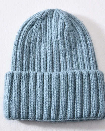 Light Blue satin lined beanie with fold-over cuff