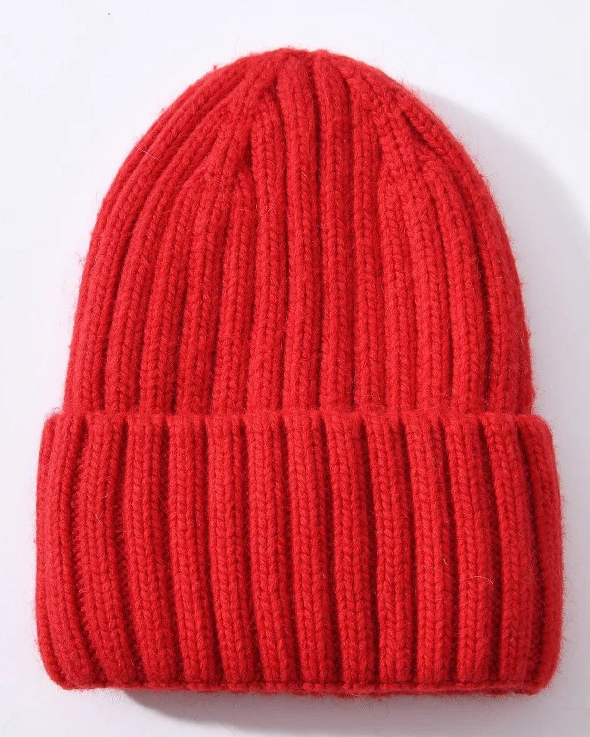 Red satin lined beanie with fold-over cuff