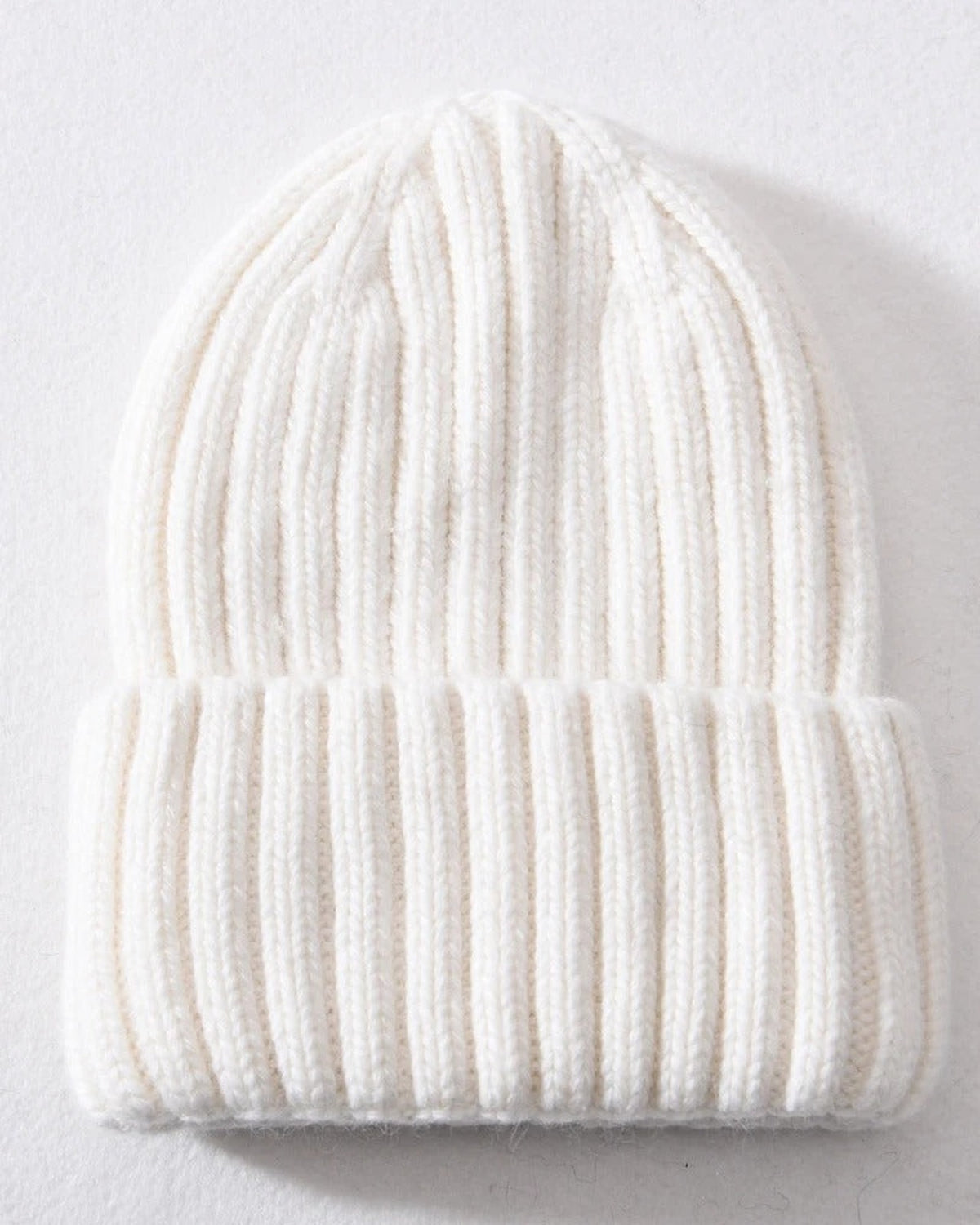 White satin lined beanie with fold-over cuff