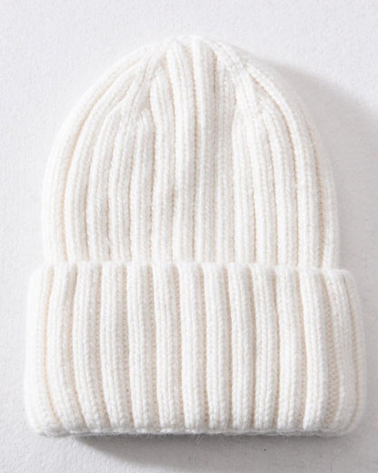White satin lined beanie with fold-over cuff