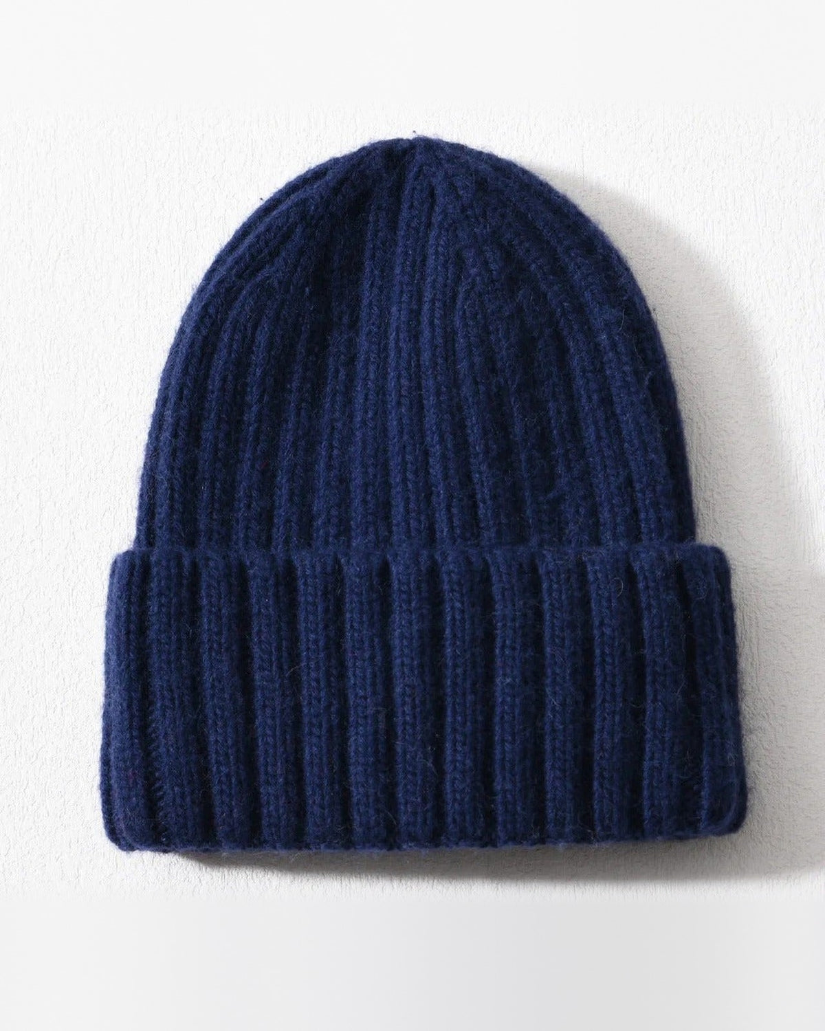 Navy satin-lined beanie with fold-over cuff