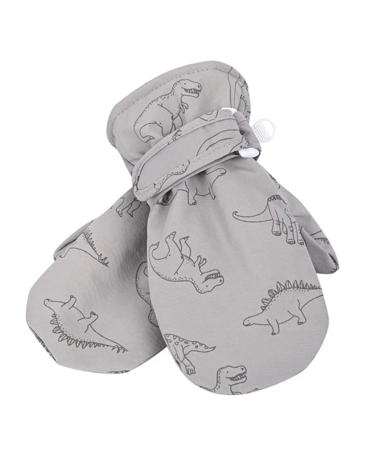 Gray dinosaur print toddler mittens