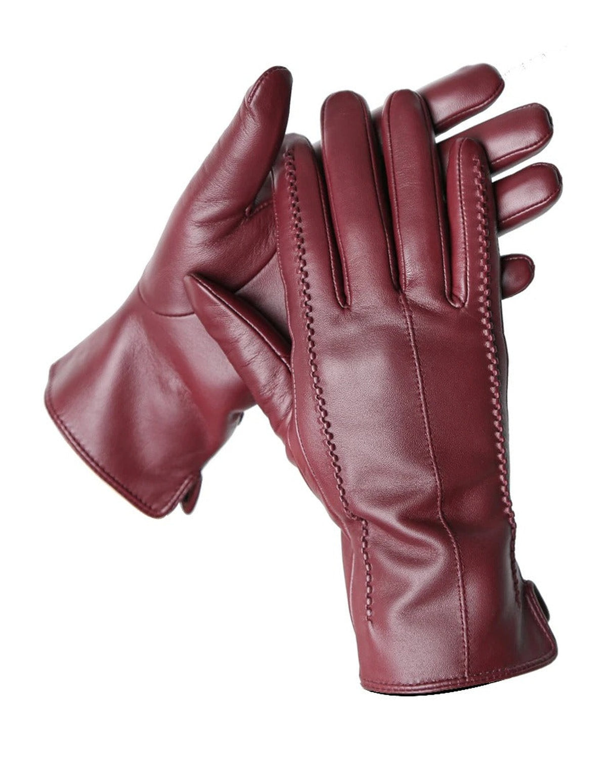 Wine sheepskin leather gloves, front and back