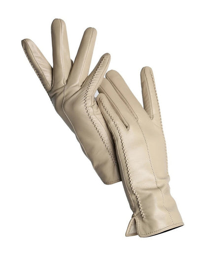 Beige touchscreen leather gloves for women