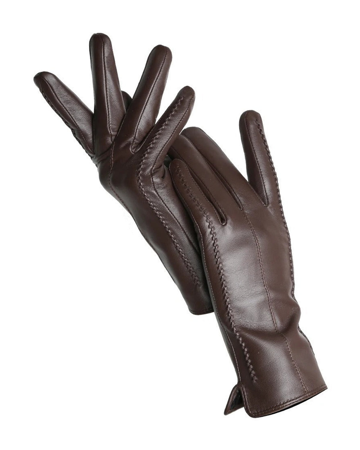 Brown touchscreen leather gloves for women
