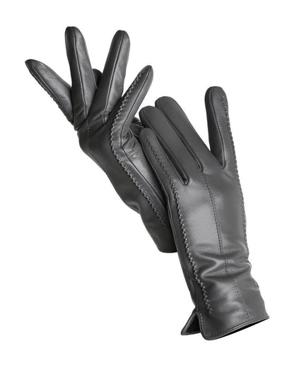 Dark Gray touchscreen leather gloves for women