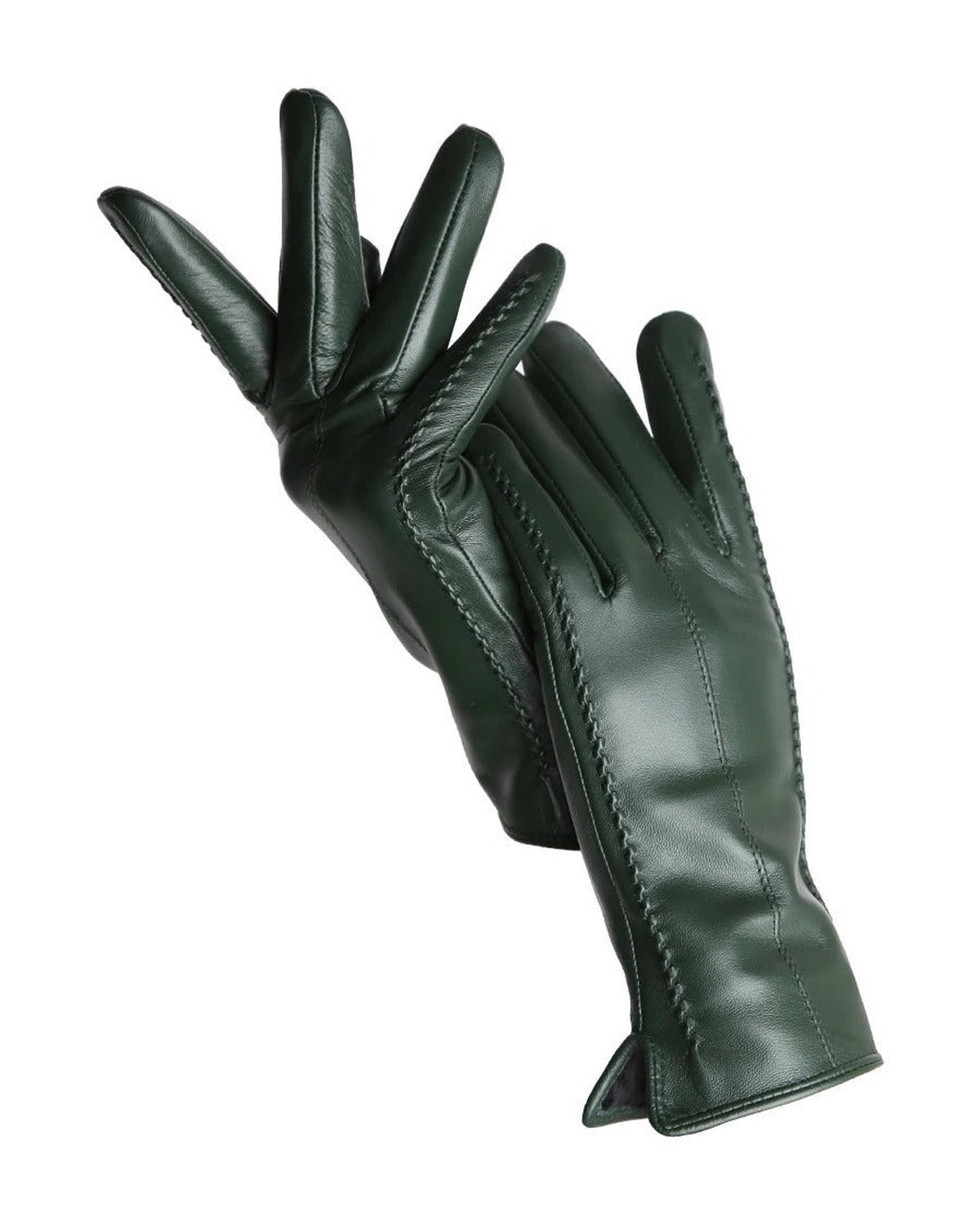 Dark Green touchscreen leather gloves for women