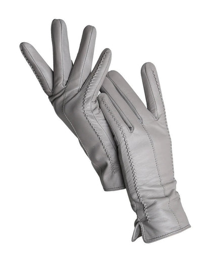 Gray touchscreen leather gloves for women