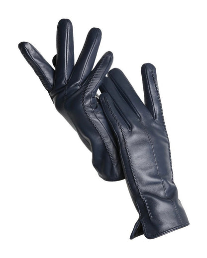 Navy touchscreen leather gloves for women