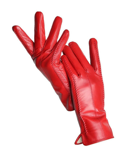 Red touchscreen leather gloves for women