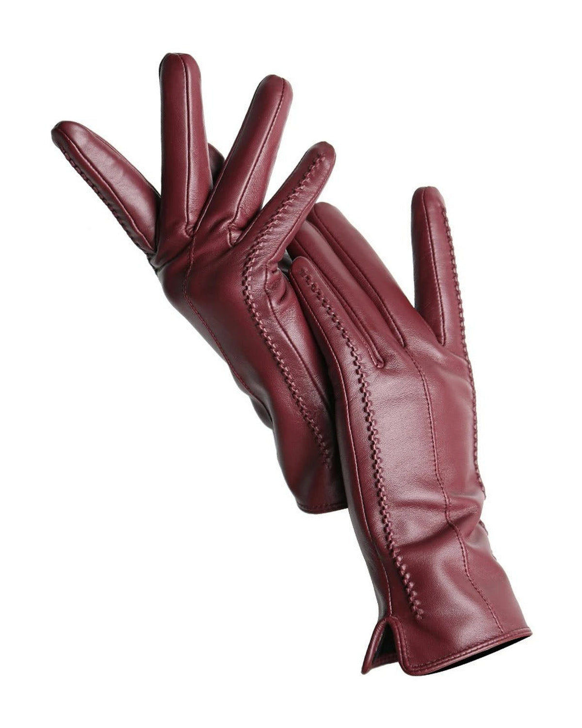 Wine touchscreen leather gloves for women